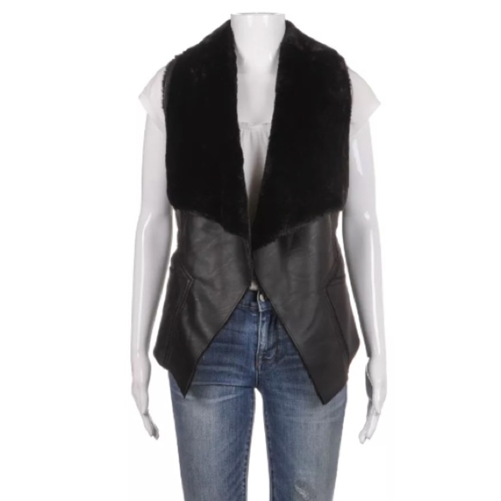 Blank NYC faux black leather vest open shearling